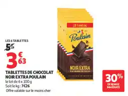 Auchan Poulain Tablettes de chocolat noir extra offre
