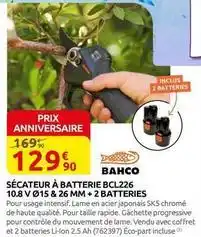 Rural Master Bahco - sécateur à batterie bcl226 10.8 v ø15 & 26 mm + 2 batteries offre