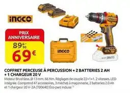 Rural Master Coffret perceuse a percussion + 2 batteries 2 ah +1 chargeur 20 v offre