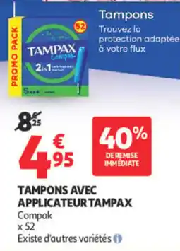 Auchan TAMPAX Tampons avec applicateur Compak offre