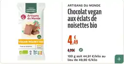 La Vie Claire Artisans du Monde Chocolat vegan aux éclats de noisettes bio offre