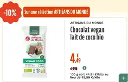 La Vie Claire ARTISANS DU MONDE Chocolat vegan lait de coco bio offre