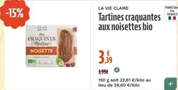 La Vie Claire LA VIE CLAIRE Tartines craquantes aux noisettes bio offre