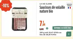 La Vie Claire La Vie Claire Saucisses de volaille nature bio offre