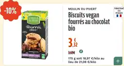 La Vie Claire MOULIN DU PIVERT Biscuits vegan fourrés au chocolat bio offre