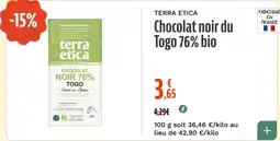 La Vie Claire Terra Etica Chocolat noir du Togo 76% bio offre