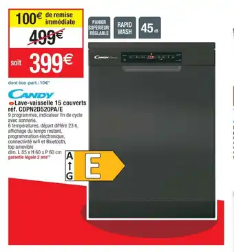 Cora x Carrefour Lave-Vaisselle 15 Couverts Réf. CDPN2D520PA/E offre