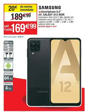 Cora x Carrefour Smartphone 6.5 réf. GALAXY A12 NOIR offre