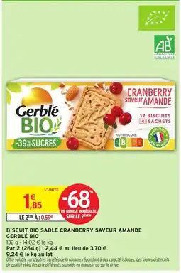 Intermarché Gerblé BIO Biscuit bio sablé cranberry saveur amande offre