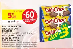 Intermarché Délichoc Biscuit tablette chocolat lait offre