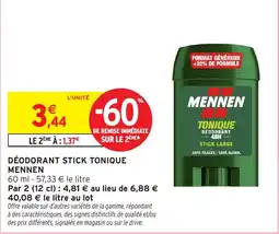 Intermarché MENNEN DÉODORANT STICK TONIQUE offre
