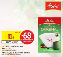 Intermarché Melitta FILTRES À CAFÉ ORIGINAL offre