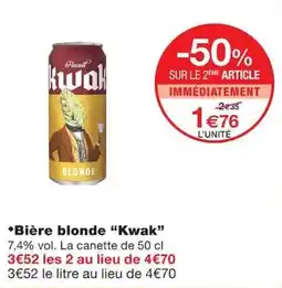 Monoprix Kwak Bière blonde offre