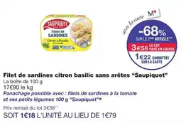 Monoprix Saupiquet Filet de sardines citron basilic sans arêtes offre