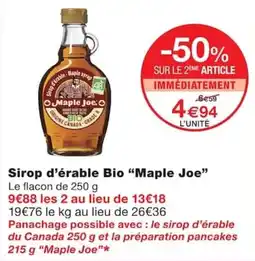 Monoprix Maple Joe Sirop d'érable Bio offre