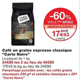 Monoprix Carte Noire Café en grains espresso classique offre