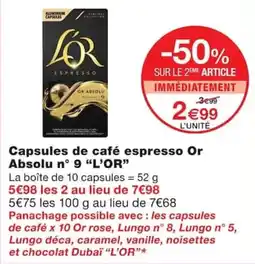 Monoprix L'OR Capsules de café espresso Or Absolu n° 9 offre