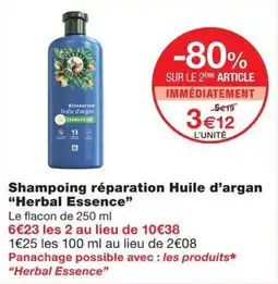 Monoprix Herbal Essence Shampoing réparation Huile d'argan offre
