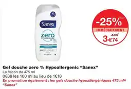 Monoprix Sanex Gel douche zero % Hypoallergenic offre