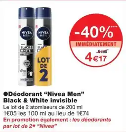 Monoprix NIVEA Men Déodorant Black & White invisible offre