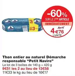 Monoprix Petit Navire Thon entier au naturel offre