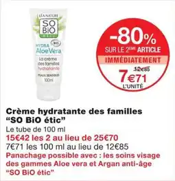 Monoprix SO BIO étic Crème hydratante des familles offre