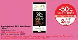 Monoprix Lindt Chocolat noir 78% Excellence offre