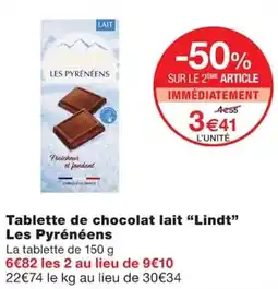 Monoprix Lindt Tablette de chocolat lait offre