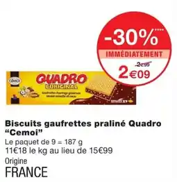 Monoprix Quadro Biscuits gaufrettes praliné offre