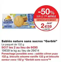 Monoprix Gerblé Sablés nature sans sucres offre