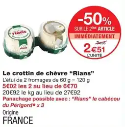 Monoprix Rians Le crottin de chèvre offre
