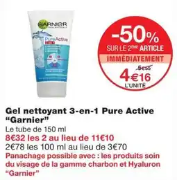 Monoprix Garnier Gel nettoyant 3-en-1 Pure Active offre