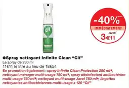 Monoprix Cif Spray nettoyant Infinite Clean offre