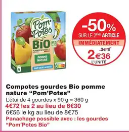 Monoprix Pom'potes compotes gourdes bio pomme nature offre
