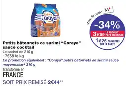 Monoprix Coraya petits bâtonnets de surimi sauce cocktail offre