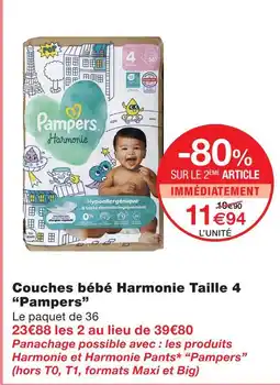 Monoprix Pampers couches bébé harmonie taille 4 offre