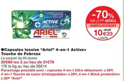 Monoprix Ariel capsules lessive 4-en-1 active+ touche de febreze offre