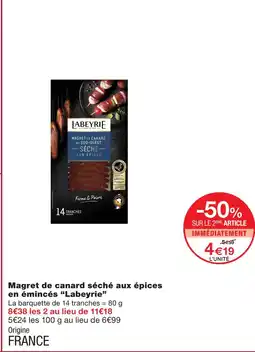 Monoprix Labeyrie magret de canard séché aux épices en émincés offre