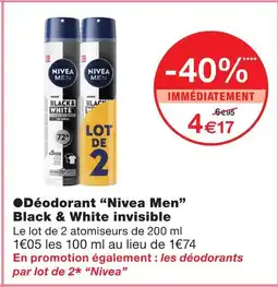 Monoprix Nivea men déodorant black & white invisible offre