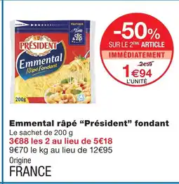 Monoprix Président emmental râpé fondant offre