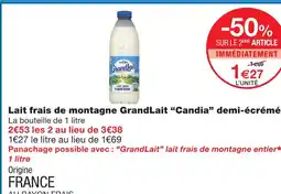 Monoprix Candia grandlait lait frais de montagne demi-écrémé offre