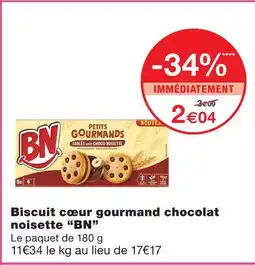 Monoprix Bn biscuit cœur gourmand chocolat noisette offre
