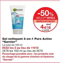 Monoprix Garnier gel nettoyant 3-en-1 pure active offre