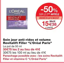 Monoprix L'oréal paris soin jour anti-rides et volume revitalift filler offre