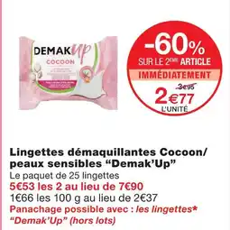 Monoprix Demak'up lingettes démaquillantes cocoon/ peaux sensibles offre
