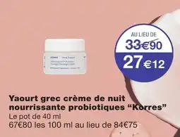 Monoprix Korres yaourt grec crème de nuit nourrissante probiotiques offre