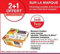Monoprix Charles & alice dessert fruitier sans sucres ajoutés pommes mangues offre