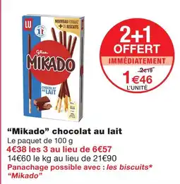 Monoprix Lu mikado chocolat au lait offre
