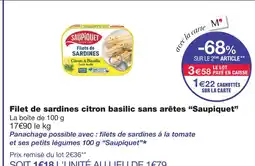 Monoprix Saupiquet filet de sardines citron basilic sans arêtes offre