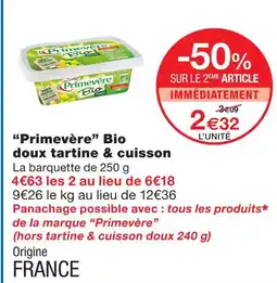 Monoprix Primevère bio doux tartine & cuisson offre